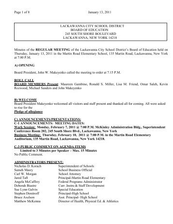 Page 1 of 8 January 13, 2011 Minutes of the REGULAR MEETING of ...