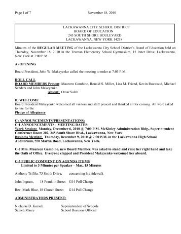 Page 1 of 7 November 18, 2010 Minutes of the REGULAR MEETING ...