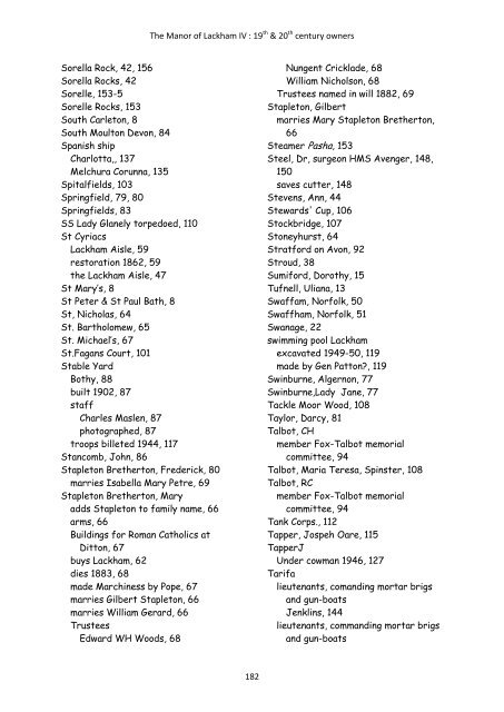 The owners of Lackham in the Nineteenth and Twentieth centuries ...