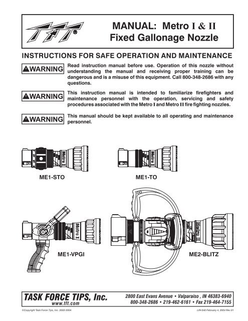 MANUAL: Metro I & II Fixed Gallonage Nozzle - Los Angeles County ...