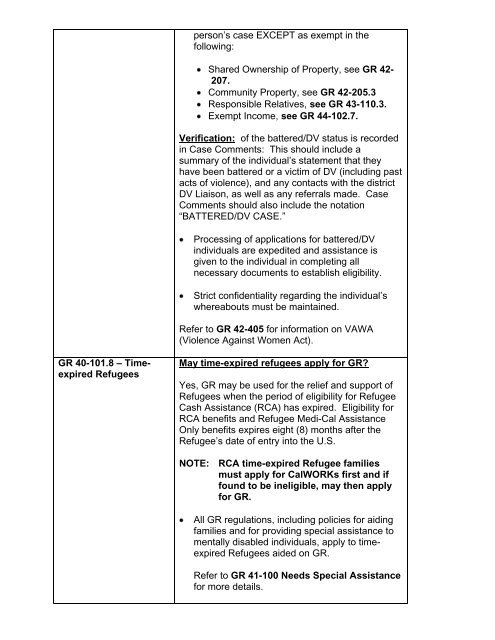 General Relief Policy - Department of Public Social Services