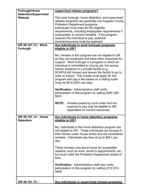 General Relief Policy - Department of Public Social Services