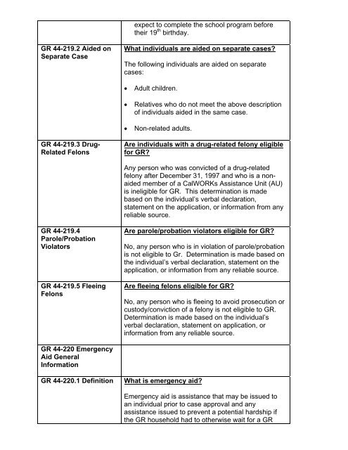 General Relief Policy - Department of Public Social Services