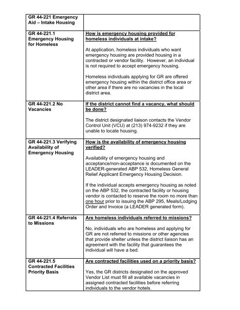 General Relief Policy - Department of Public Social Services