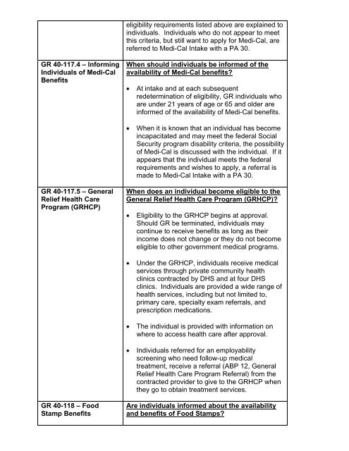 General Relief Policy - Department of Public Social Services