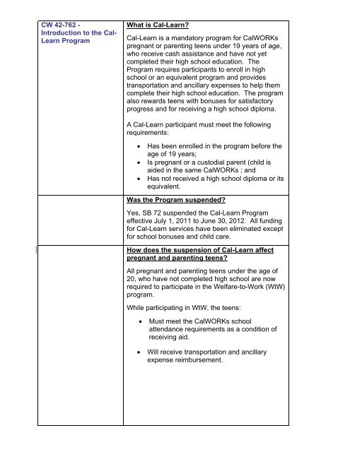 CalWORKs Policy - Department of Public Social Services