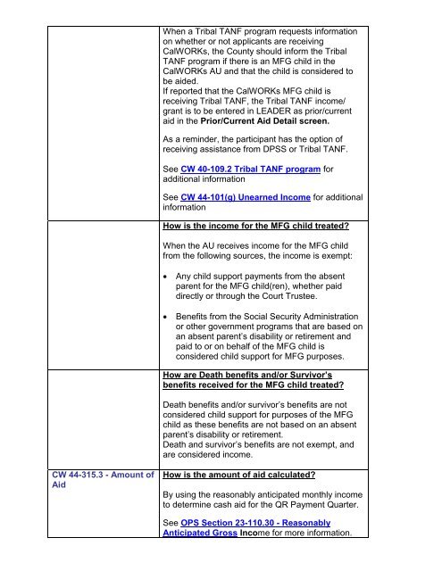 CalWORKs Policy - Department of Public Social Services