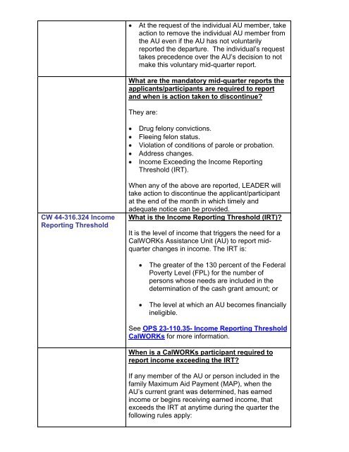 CalWORKs Policy - Department of Public Social Services