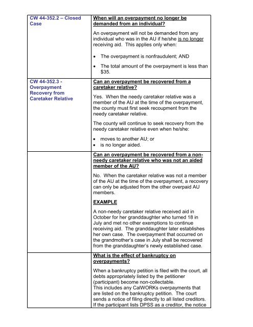 CalWORKs Policy - Department of Public Social Services