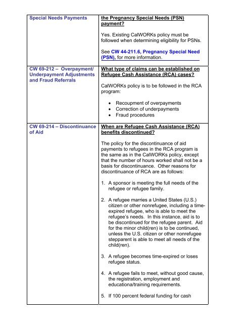 CalWORKs Policy - Department of Public Social Services