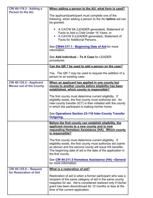 CalWORKs Policy - Department of Public Social Services