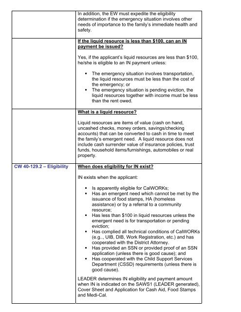 CalWORKs Policy - Department of Public Social Services