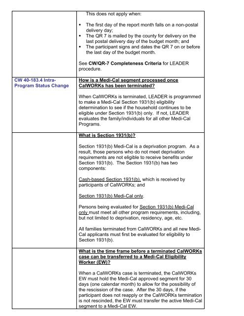 CalWORKs Policy - Department of Public Social Services