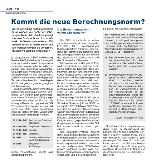 Kommt die neue Berechnungsnorm? - Ladungssicherung.de