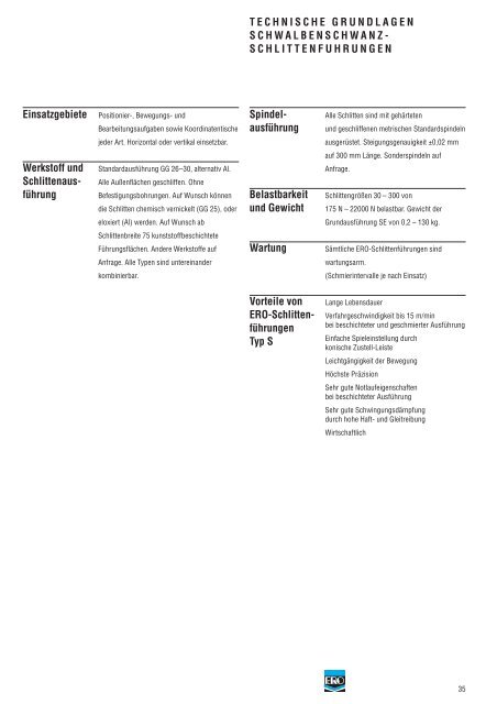 Schwalbenschwanz-Schlitten - Ero-Führungen Gmbh