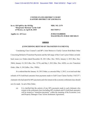 Order - US District Court - Eastern District of Louisiana