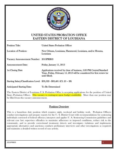 united states probation office eastern district of louisiana - US District  ...