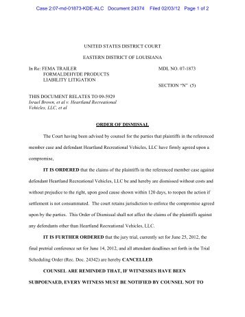 Order of Dismissal - US District Court - Eastern District of Louisiana