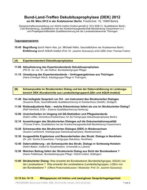 Bund-Land-Treffen Dekubitusprophylaxe (DEK) 2012 - der LQS ...