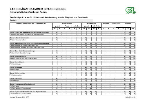 BerufstÃ¤tige Ãrzte am 31.12.2008 nach Anerkennung, Art der ...