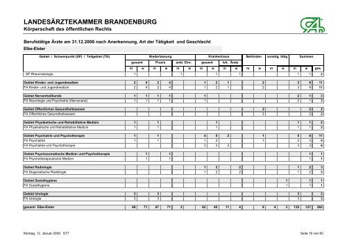 BerufstÃ¤tige Ãrzte am 31.12.2008 nach Anerkennung, Art der ...