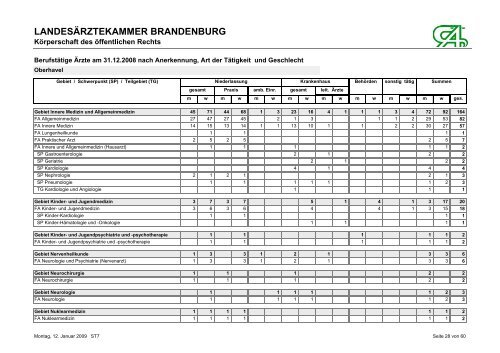 BerufstÃ¤tige Ãrzte am 31.12.2008 nach Anerkennung, Art der ...