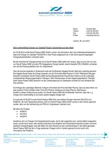 Nicht verkehrsfÃ¤hige Chargen von GardasilÂ® illegal in Deutschland ...