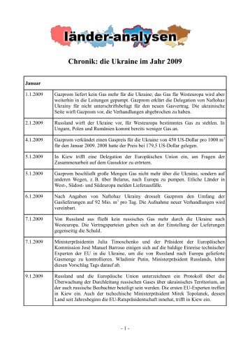 Chronik: die Ukraine im Jahr 2009 - Laender-Analysen