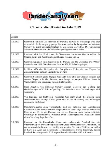 Chronik: die Ukraine im Jahr 2009 - Laender-Analysen