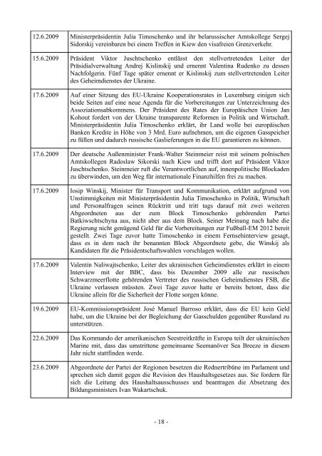 Chronik: die Ukraine im Jahr 2009 - Laender-Analysen