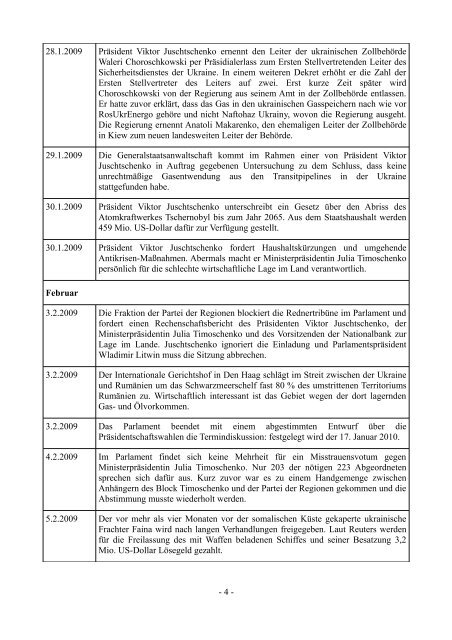 Chronik: die Ukraine im Jahr 2009 - Laender-Analysen