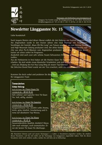 Newsletter Nr. 15 vom 20. November 2010 - Länggass-Tee