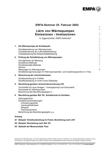 LÃ¤rm von WÃ¤rmepumpen Emissionen - Immissionen - Empa