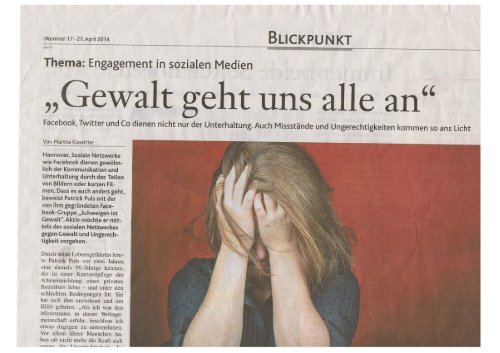 Pressebericht - Schweigen ist Gewalt: Kirchen Zeitung - Die Woche im Bistum Hildesheim.