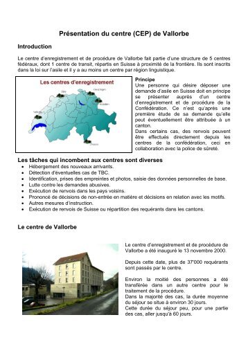 PrÃ©sentation du centre (CEP) de Vallorbe - La Forteresse
