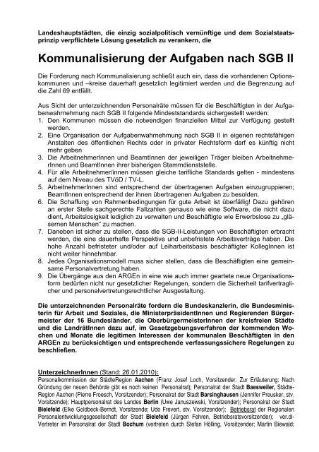 Kommunalisierung der Aufgabenwahrnehmung nach SGB II