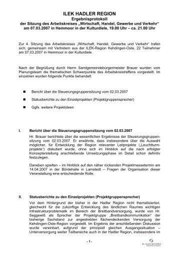 Protokoll Arbeitskreis Wirtschaft 07.03.07 - LAG Hadler Region