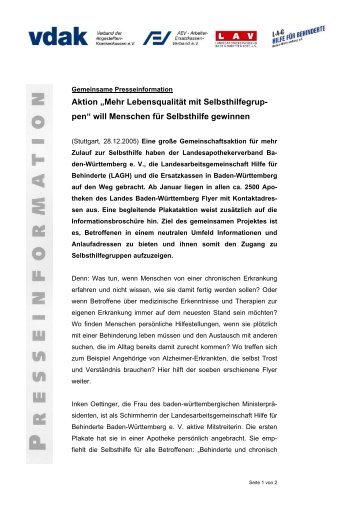 Presseinfo (PDF-Datei) - LAG Selbsthilfe Baden-Württemberg