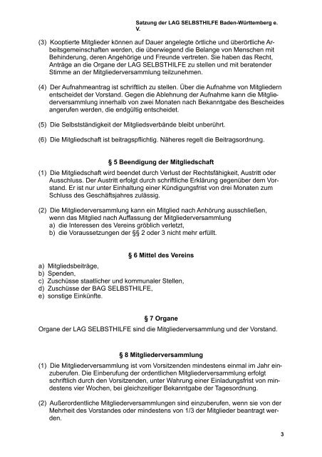 Satzung - LAG Selbsthilfe Baden-Württemberg