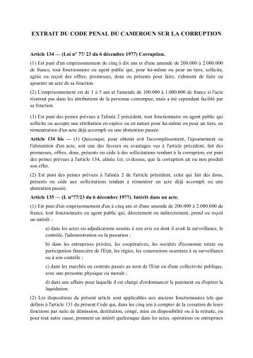 extrait du code penal du cameroun sur la corruption - LAGA