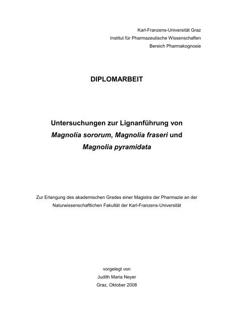 DIPLOMARBEIT Untersuchungen zur LignanfÃ¼hrung von Magnolia ...