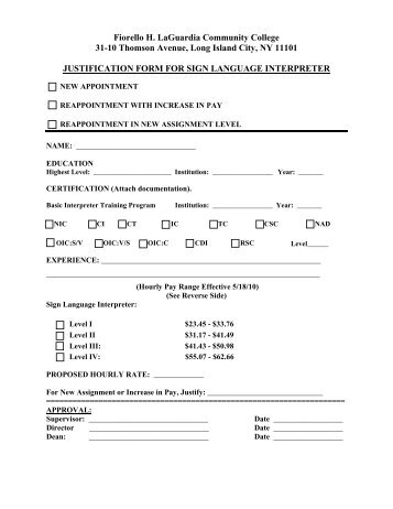 Justification Form for Sign Language Interpreter - LaGuardia ...