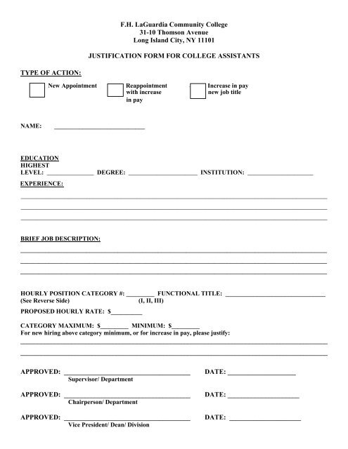Justification for College Assistant - LaGuardia Community College