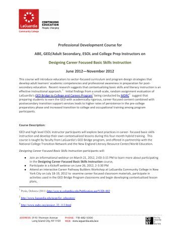 Professional Development Course for ABE, GED/Adult Secondary ...