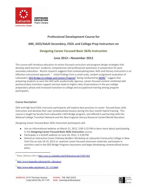 Professional Development Course for ABE, GED/Adult Secondary ...