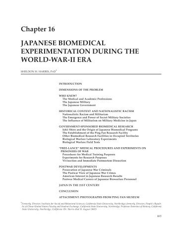 Japanese Biomedical Experimentation During the World-War-II Era