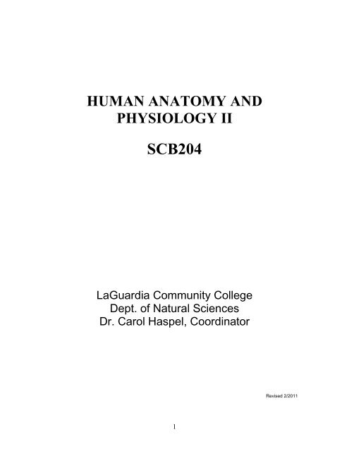 Fundamentals of Human Biology II - LaGuardia Community College