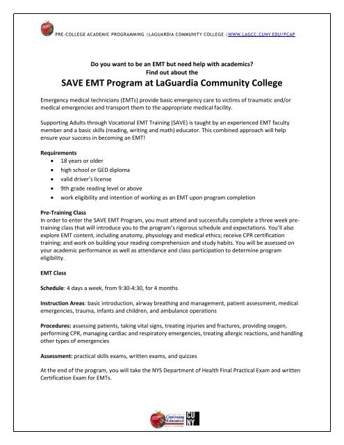 SAVE EMT Program at LaGuardia Community College