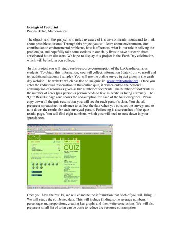 Ecological Footprint Prabha Betne, Mathematics The objective of ...