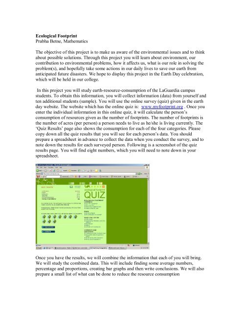 Ecological Footprint Prabha Betne, Mathematics The objective of ...